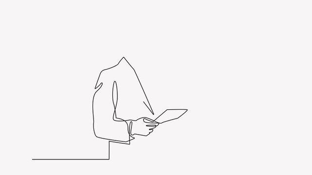 Animated self drawing billiard of Muslim official giving a speech.continuous line animation of man speaking in public,speaking on the pulpit.man giving a speech,delivering a presentation.