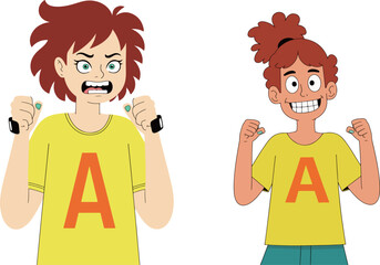 Two Cartoon Girls with Contrasting Emotions