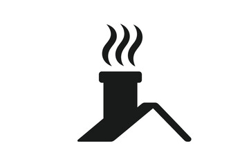 Simple black and white icon of a chimney on a roof emitting smoke © Alan