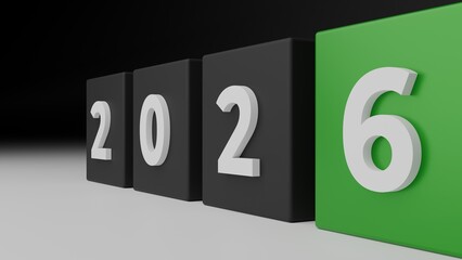 Side Angle View Of Black And Green Cubes Showing 2026 With Minimal Copy Space