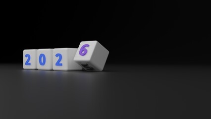 White Cubes With Blue Digits And Rolling Purple Six Showing 2025 To 2026 Turnover