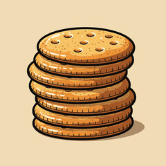 Illustrated stack of crunchy round golden cookies.