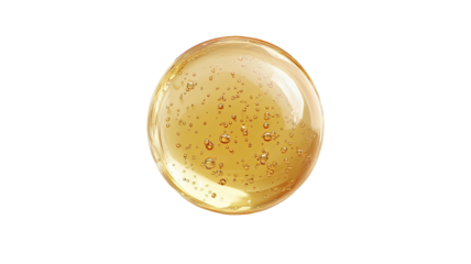 Glossy amber sphere with tiny bubbles, isolated on a black background