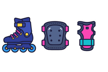 Inline roller skate and protective gear set including knee pad and wrist guard