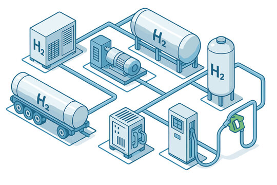Isometric hydrogen energy production storage transport and refueling process flow