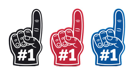 Foam finger number one hand symbols in black red and blue colors representing enthusiastic sports fan cheering accessories for events and celebrations
