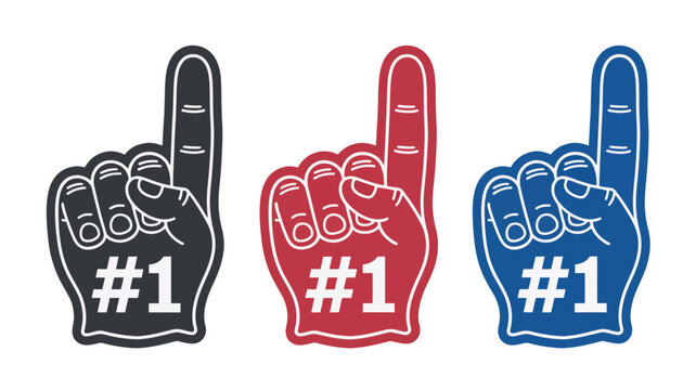 Foam finger number one gesture in vibrant black red and blue design symbolizing sports supporter spirit for party decorations and promotional themes