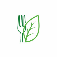 Green Fork and Leaf Logo Symbolizing Healthy Eating and Nature.