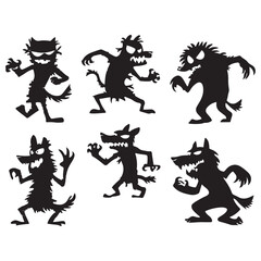 HALLOWEEN BLACK AND WHITE VECTOR GRAPHICS OF AN ANGRY WOLF ZOMBIE DESIGN