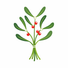 Festive Mistletoe Bouquet with Red Berries and Green Leaves.