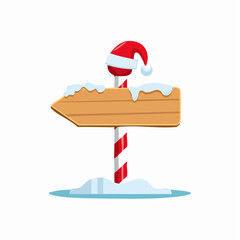 Christmas Direction Signpost with Santa Hat and Snow.