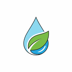Water Drop with Green Leaf Logo Symbolizing Nature and Purity.