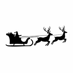 Santa Claus Sleigh and Reindeer Silhouette Christmas Holiday.