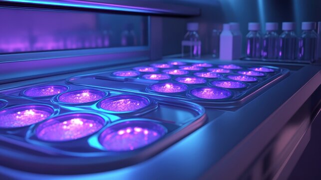 Thermal cycler with illuminated DNA sample in laboratory setting