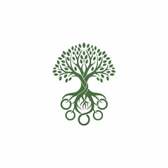Stylized Tree of Life with Intricate Roots and Circular Base.