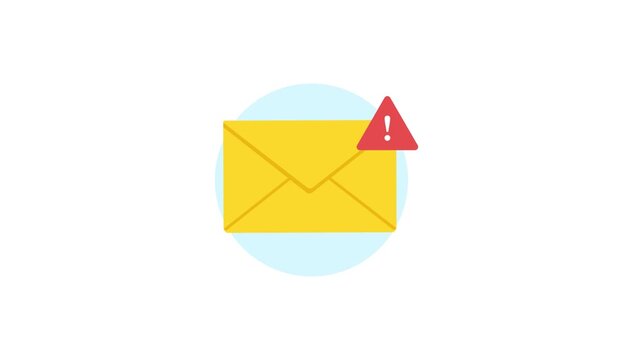 4k Email Envelope with Warning Sign. Spam, Error Mail Concept Animation Video