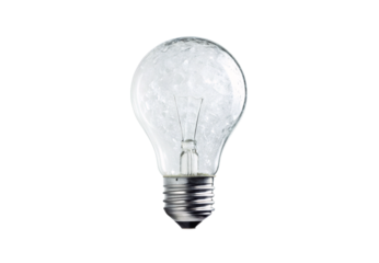 Frosted lightbulb filled with ice showing cold temperature concept, isolated on a transparent background