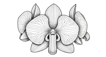 Sophisticated monochrome line art rendering of an orchid blossom design