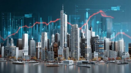 Financial Metropolis: A cityscape embodies financial prowess, with towering buildings and dynamic data visualization, symbolizing economic growth, investment, and market trends. - Powered by Adobe