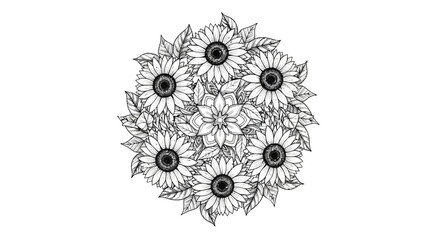 Sunflowers and floral arrangement in a circular pattern for decoration