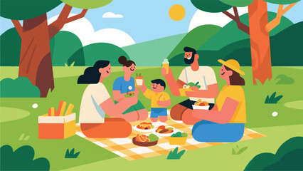 Fototapeta premium Illustration Of A Family Eating In The Park Vector Design Template