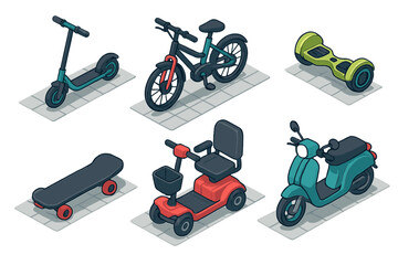 Isometric collection of modern personal urban mobility devices and vehicles © icon_art