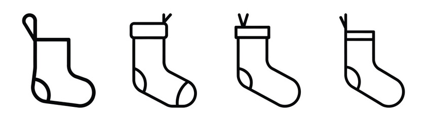 christmas sock hanging line art icon set. Christmas outline Vector illustration icons.