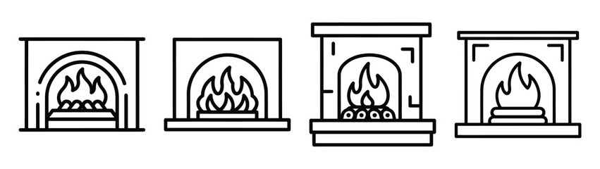 fireplace line art icon set. Christmas outline Vector illustration icons.