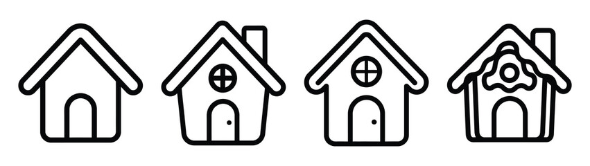 gingerbread house line art icon set. Christmas outline Vector illustration icons.