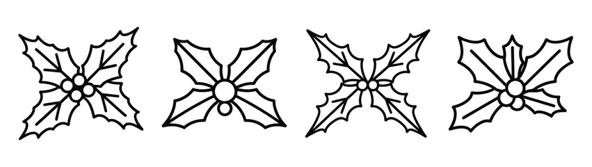 holly leaves line art icon set. Christmas outline Vector illustration icons. © Shilpy