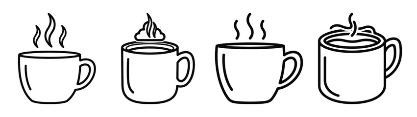hot cocoa mug line art icon set. Christmas outline Vector illustration icons.