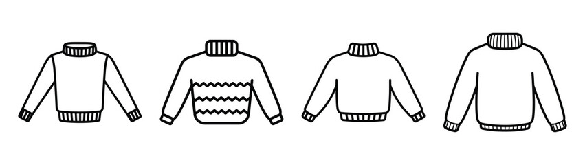 knitted sweater line art icon set. Christmas outline Vector illustration icons.