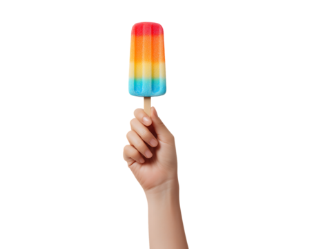 Hand Holding Vibrant Rainbow Popsicle isolated on transparent background - Powered by Adobe