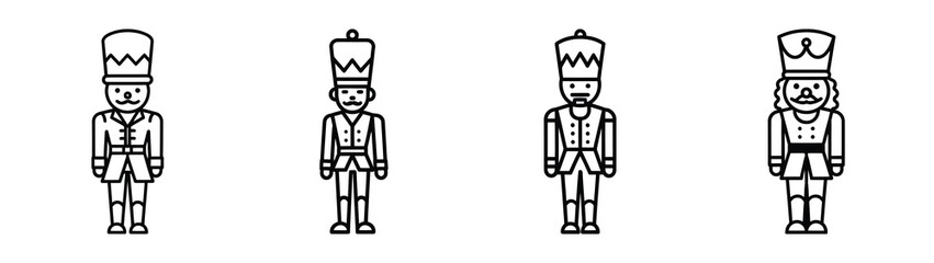 nutcracker line art icon set. Christmas outline Vector illustration icons.