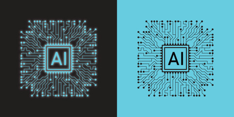 Futuristic AI Microchip with Circuit Lines on Split Background