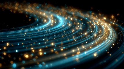 Abstract curved light trails with glowing bokeh, digital art background