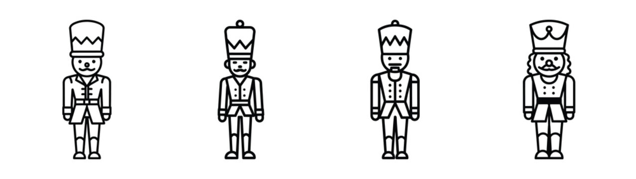 nutcracker line art icon set. Christmas outline Vector illustration icons.