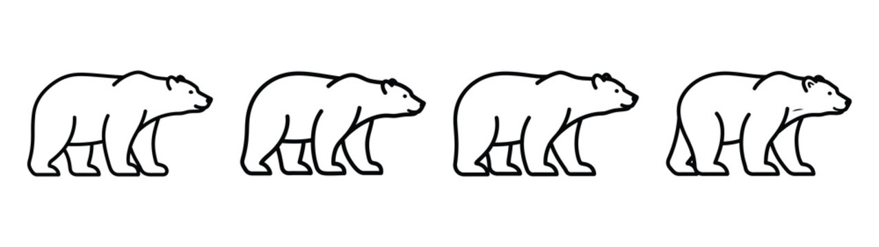 polar bear line art icon set. Christmas outline Vector illustration icons.