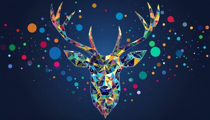Celebrate the holidays with a modern geometric deer head design, perfect for a vibrant and eye-catching seasonal advertising campaign or festive invitation