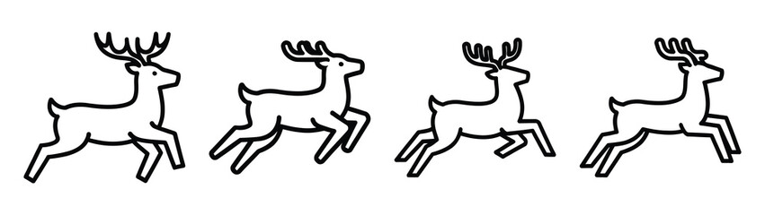 reindeer running line art icon set. Christmas outline Vector illustration icons. © Shilpy