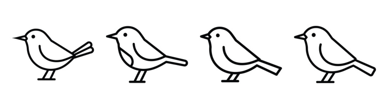 robin bird line art icon set. Christmas outline Vector illustration icons.