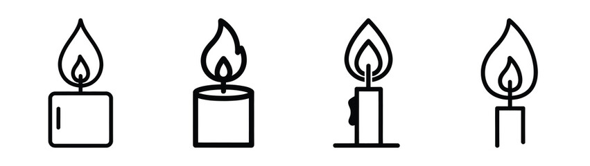 candle flame line art icon set. Christmas outline Vector illustration icons.