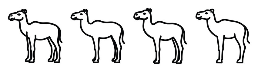 camel line art icon set. Christmas outline Vector illustration icons.