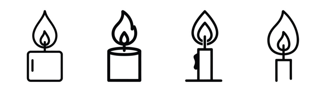 candle flame line art icon set. Christmas outline Vector illustration icons.