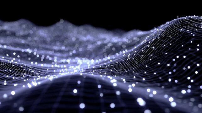 Abstract Data Visualization: Digital Network with Glowing Nodes on Dark Background