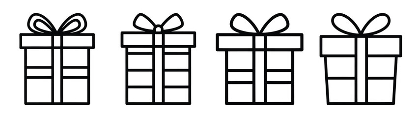 christmas gift line art icon set. Christmas outline Vector illustration icons.