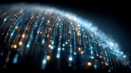 Abstract digital data visualization with blue and gold glowing particles connection concept for