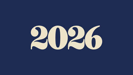 stylized cream colored 2026 typography on dark blue background in vintage decorative font, representing new year, future and celebration