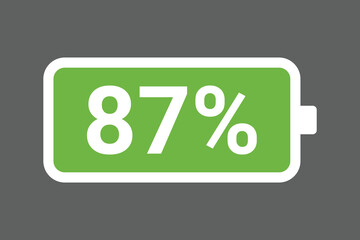 Green Battery Icon Showing 87% Charge &ndash; Full Power Level digital Stock Image