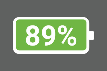Green Battery Icon Showing 89% Charge &ndash; Full Power Level digital Stock Image